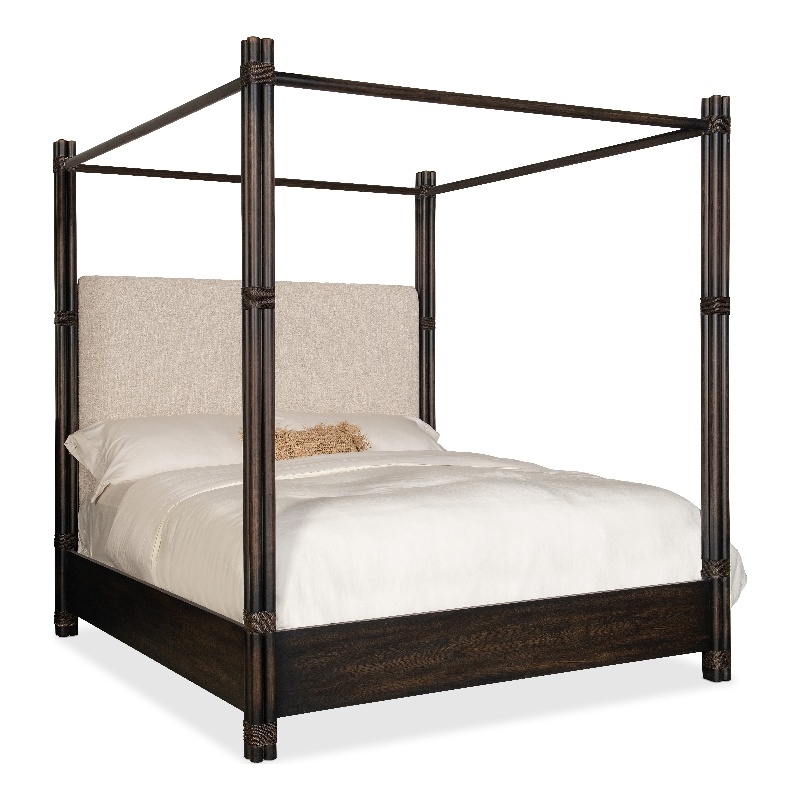 Hooker Furniture Retreat King Fabric Upholstered Poster Bed in Black