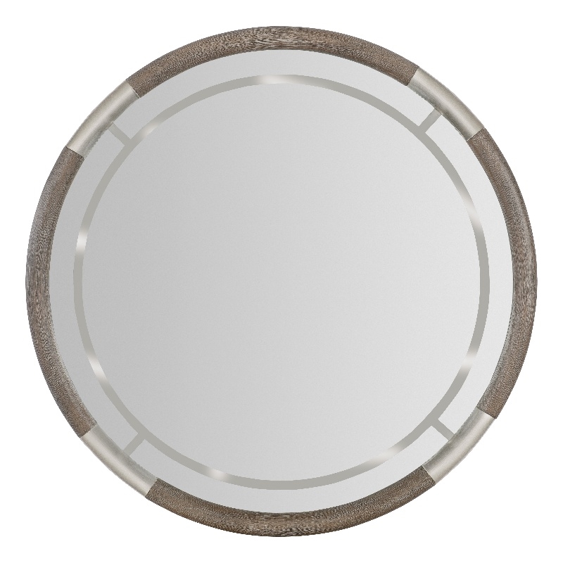 Modern Mood Round Wood Framed Mirror in Brown by Hooker Furniture