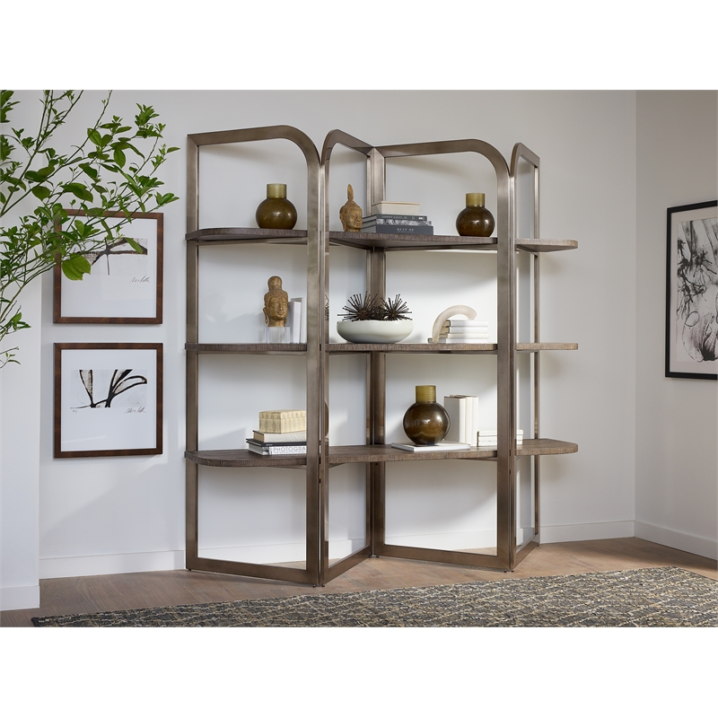 Modern Mood Metal Framed Etagere w/ Brown Finished Shelves by Hooker Furniture