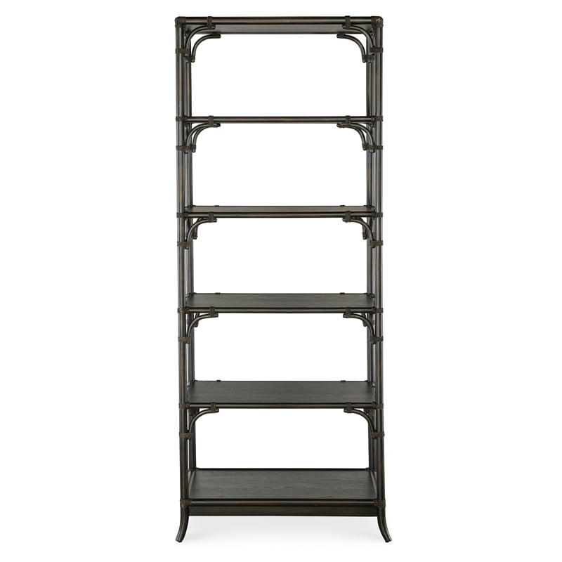 Retreat Pole Rattan Wood Framed Bookcase in Black by Hooker Furniture