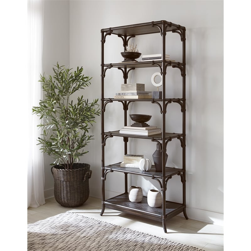 Retreat Pole Rattan Wood Framed Bookcase in Black by Hooker Furniture
