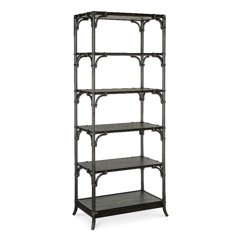 Retreat Pole Rattan Wood Framed Bookcase in Black by Hooker Furniture