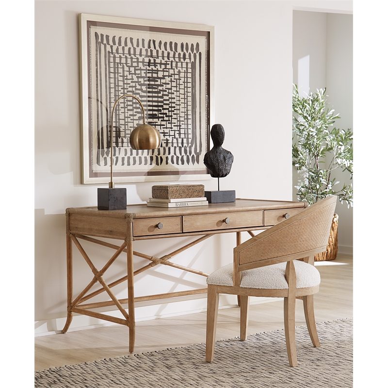 Retreat Pole Rattan Wood Writing Desk in Beige by Hooker Furniture