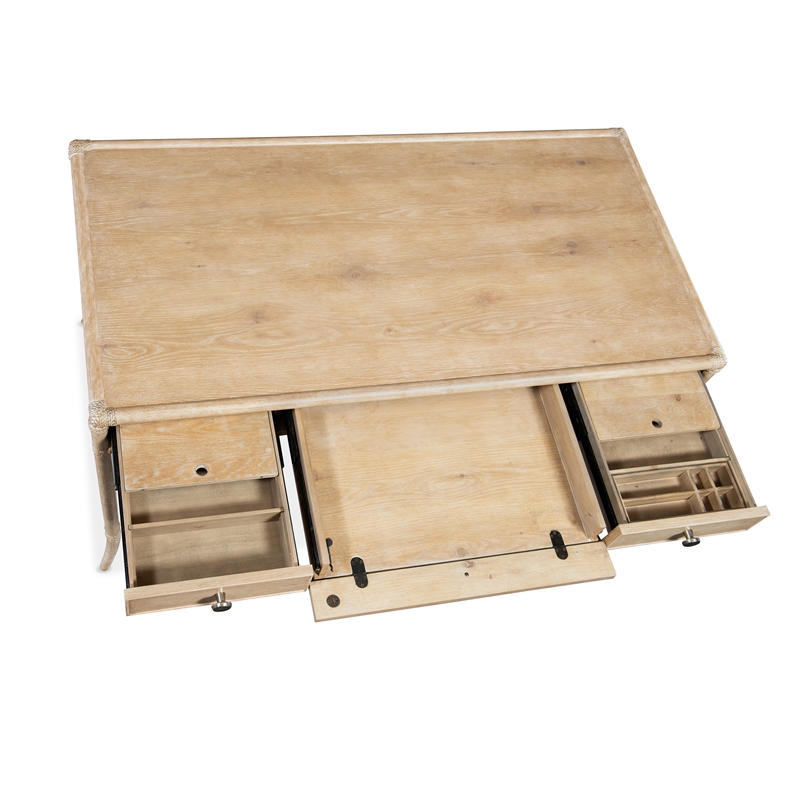 Retreat Pole Rattan Wood Writing Desk in Beige by Hooker Furniture