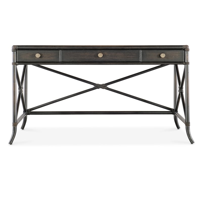 Retreat Pole Rattan Wood Writing Desk in Black by Hooker Furniture