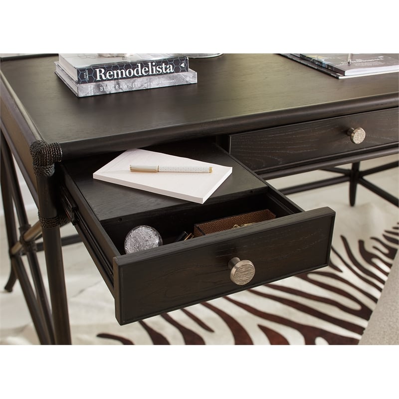 Retreat Pole Rattan Wood Writing Desk in Black by Hooker Furniture