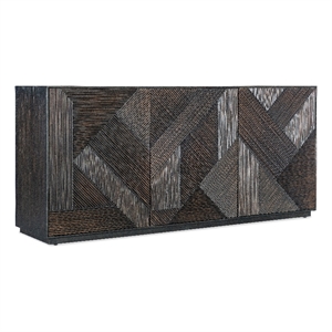 retreat geomtric wood door entertainment credenza in black by hooker furniture
