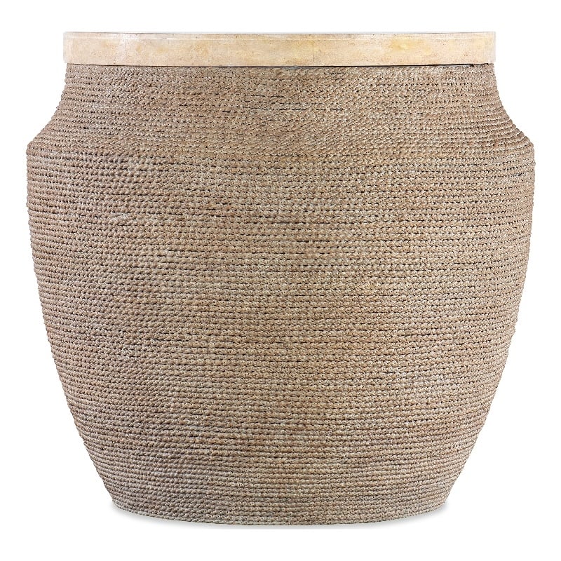 Retreat Round Side Table in Beige Rope w/ Stone Inlay by Hooker Furniture