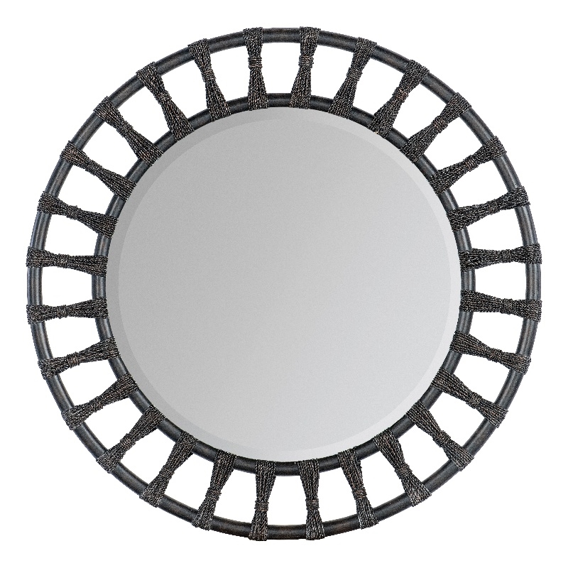 Retreat Wood Pole Rattan Accent Mirror in Black Sand Finish by Hooker Furniture