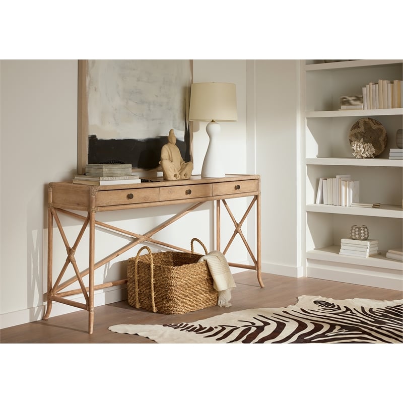 Retreat Pole Rattan Wood Console in Beige by Hooker Furniture