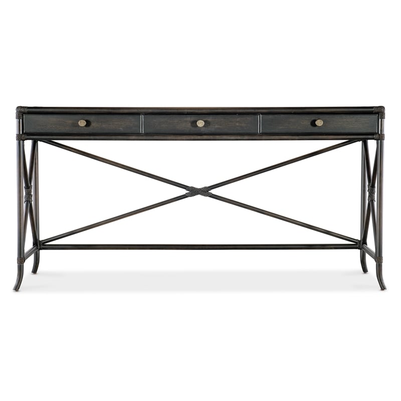 Retreat Pole Rattan Wood Console in Black by Hooker Furniture