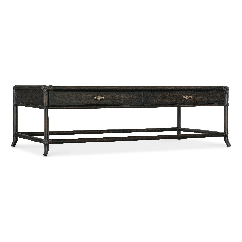 Retreat Pole Rattan Wood Cocktail Table in Black by Hooker Furniture