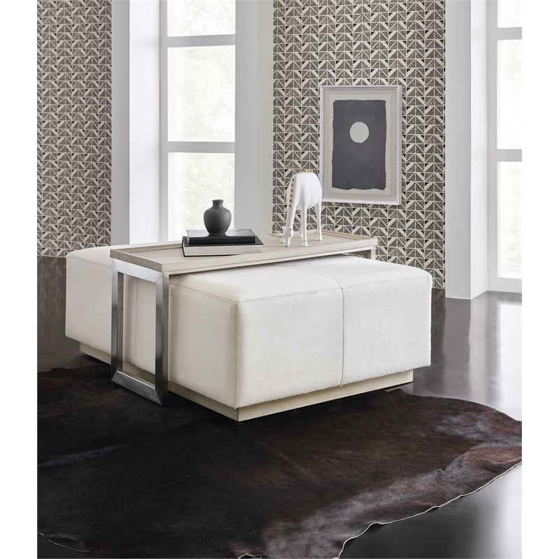 Hooker Furniture Melange Bridged Hair-on-Hide Leather Cocktail Table in White