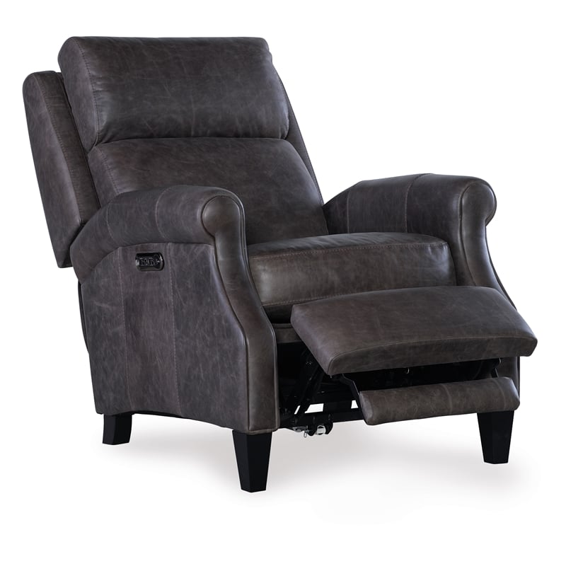 Hooker Furniture Hurley Leather Power Recliner with Power Headrest in Gray