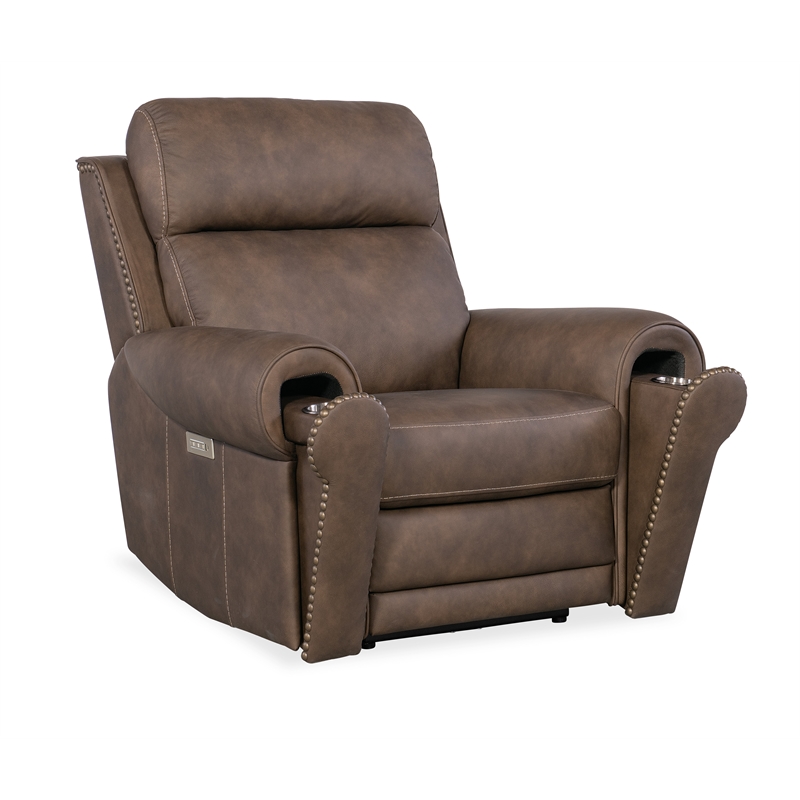 Duncan Hooker Furniture Power Leather Recliner with Power Headrest in Brown