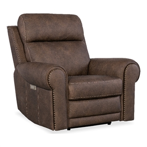 duncan hooker furniture power leather recliner with power headrest in brown