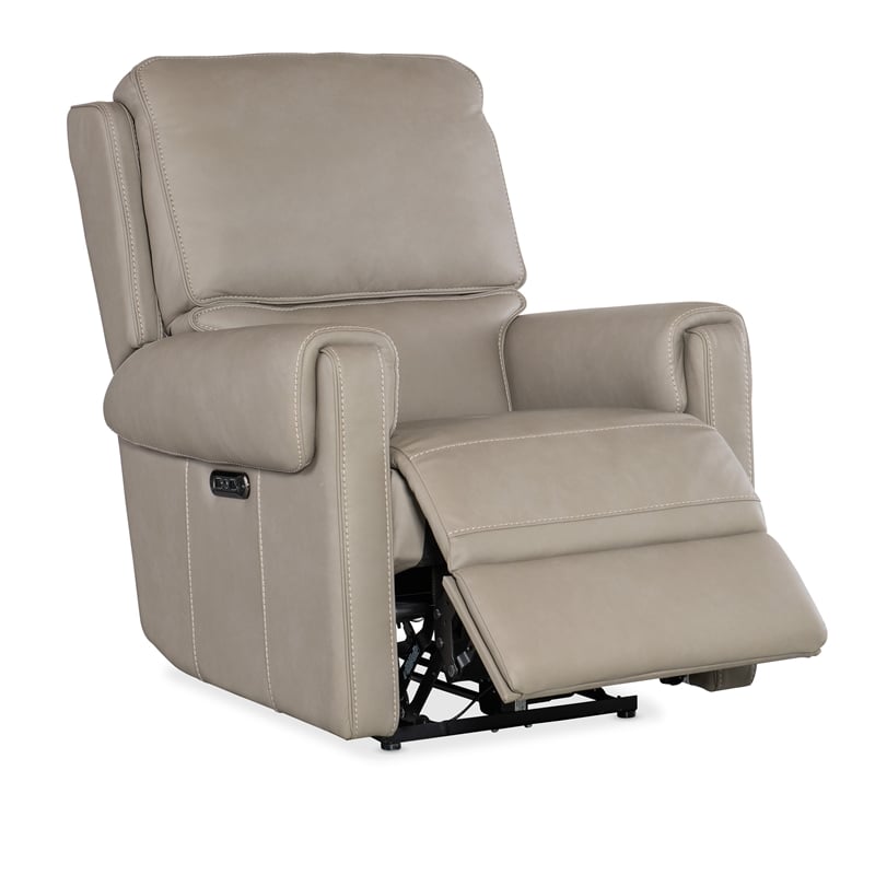 Hooker Furniture Somers Power Leather Recliner w/ Power Headrest in Gray