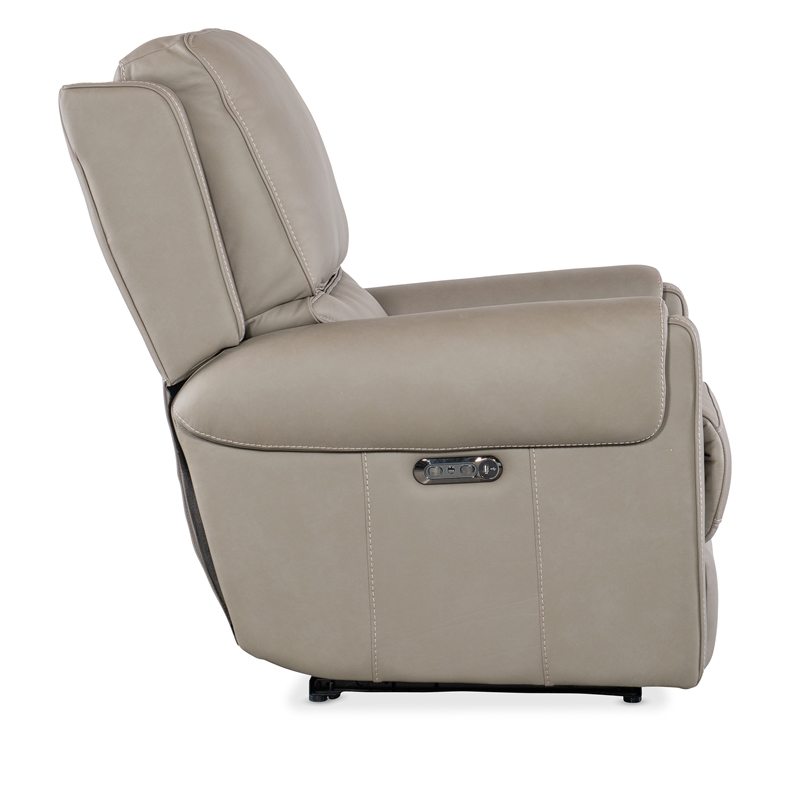 Hooker Furniture Somers Power Leather Recliner w/ Power Headrest in Gray