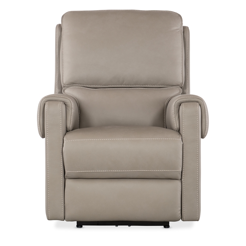 Hooker Furniture Somers Power Leather Recliner w/ Power Headrest in Gray