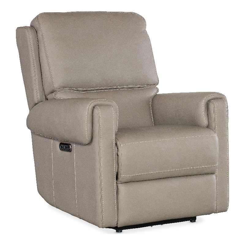 Hooker Furniture Somers Power Leather Recliner w/ Power Headrest in Gray