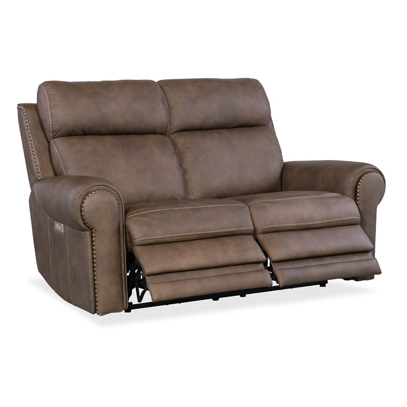 Hooker Furniture Duncan Power Leather Loveseat with Power Headrest in Brown