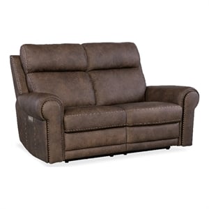 Hooker Furniture Duncan Power Leather Loveseat with Power Headrest in Brown