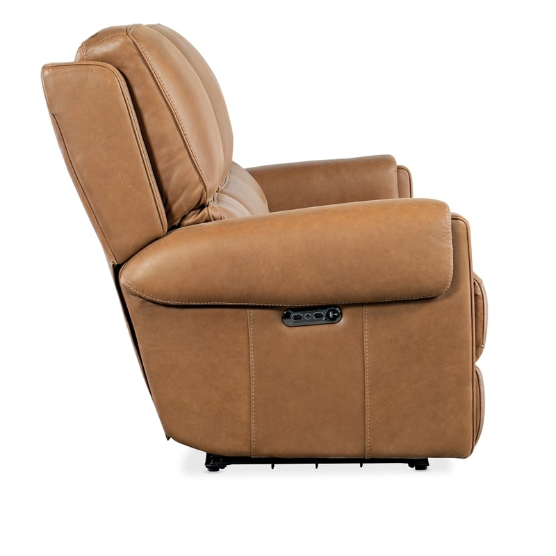 Hooker Furniture Somers Power Leather Sofa w/ Power Headrest in Brown