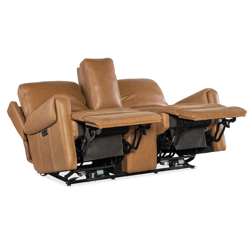 Hooker Furniture Somers Power Transitional Leather Console Loveseat in Brown