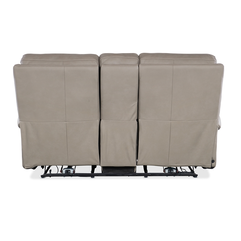 Hooker Furniture Somers Power Leather Console Loveseat w/ Power Headrest in Gray