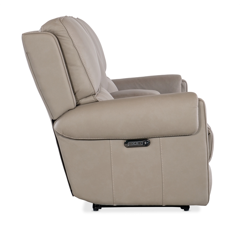 Hooker Furniture Somers Power Leather Console Loveseat w/ Power Headrest in Gray