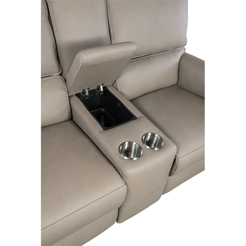 Hooker Furniture Somers Power Leather Console Loveseat w/ Power Headrest in Gray