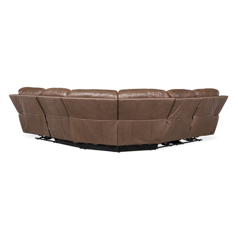 Hooker Furniture Torres 5-Piece Leather Sectional w/ Power Headrests in Brown
