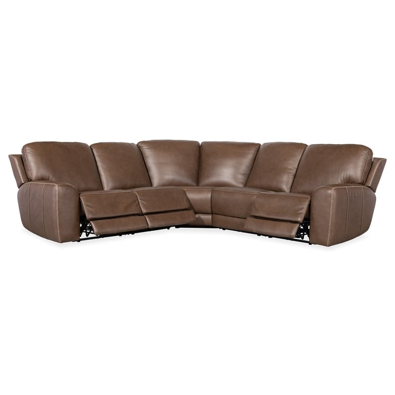Hooker Furniture Torres 5-Piece Leather Sectional w/ Power Headrests in Brown