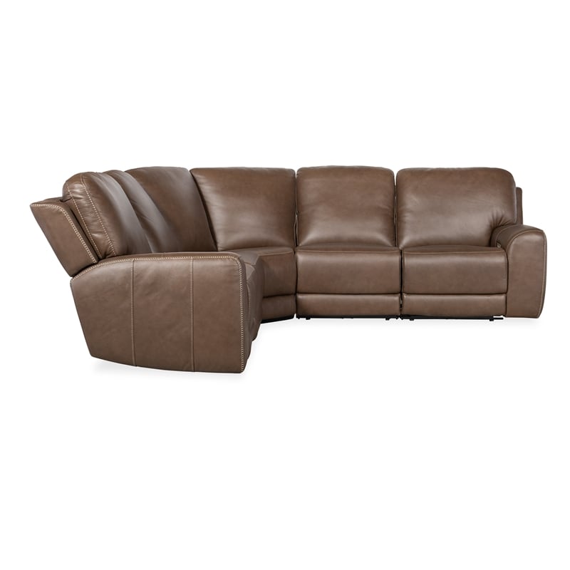 Hooker Furniture Torres 5-Piece Leather Sectional w/ Power Headrests in Brown