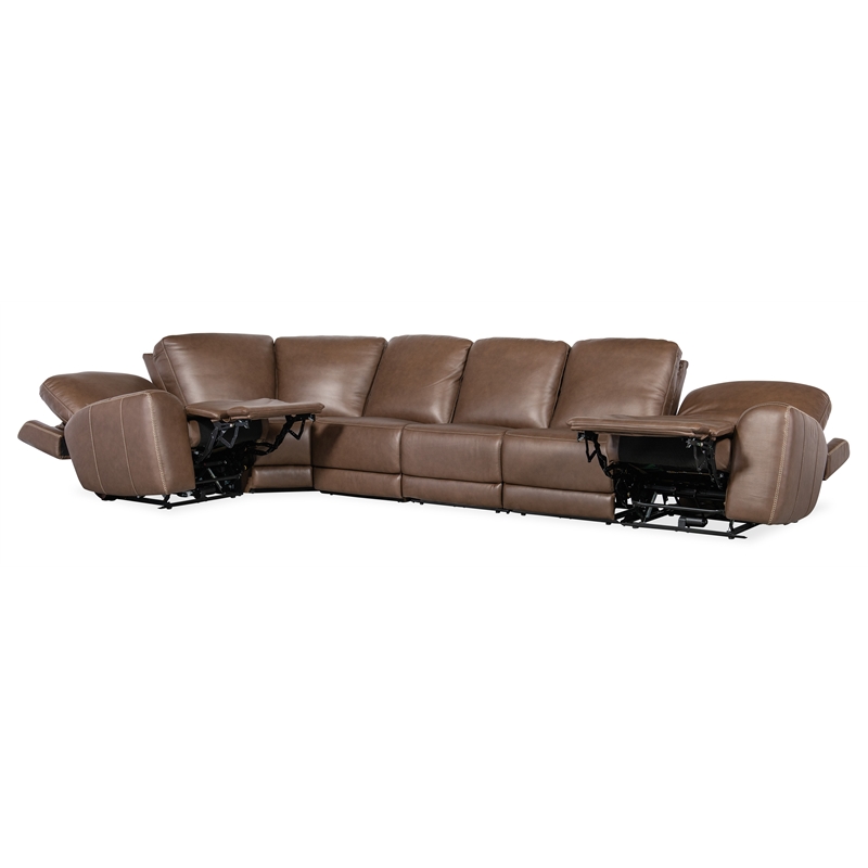 Hooker Furniture Torres 6-Piece Leather Sectional w/ USB Portin Brown