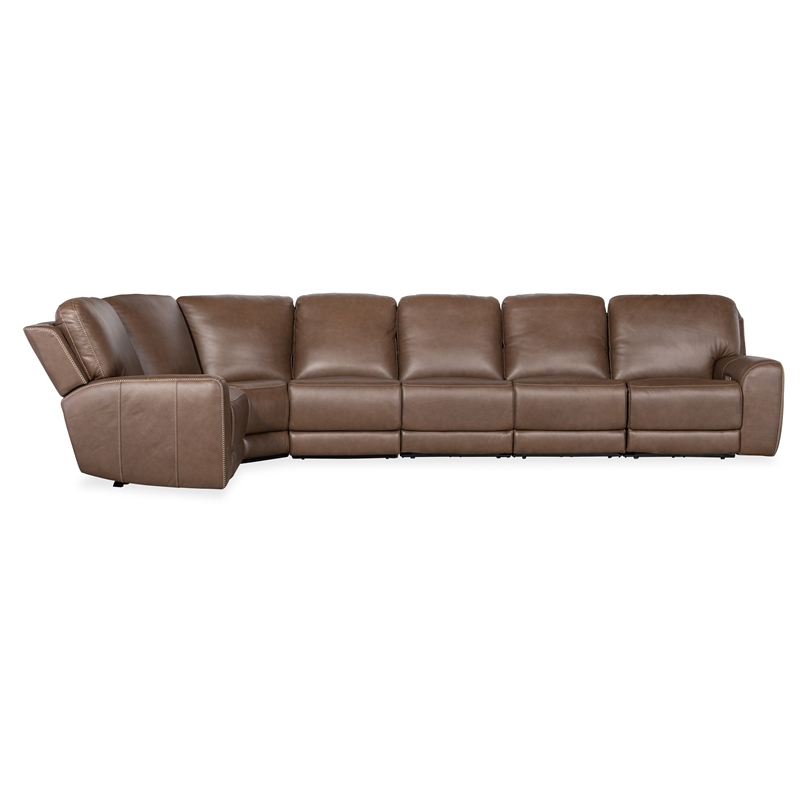 Hooker Furniture Torres 6-Piece Leather Sectional w/ USB Portin Brown
