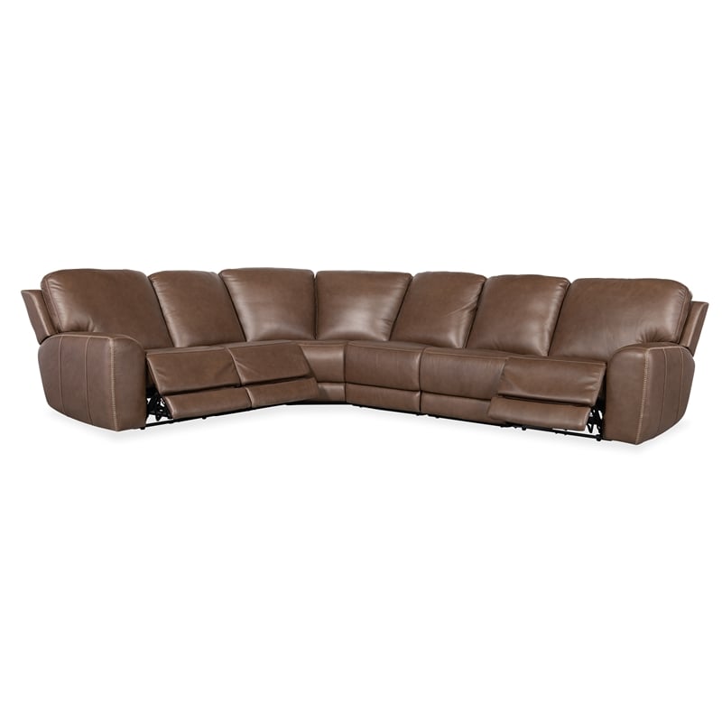 Hooker Furniture Torres 6-Piece Leather Sectional w/ Power Headrests in Brown