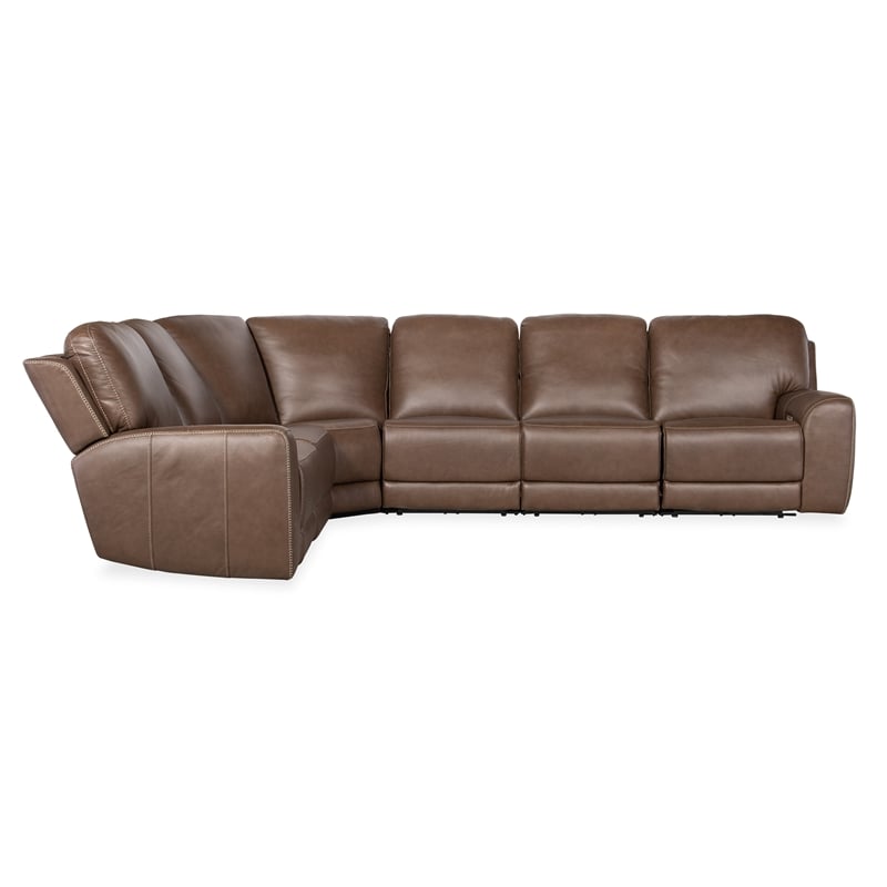 Hooker Furniture Torres 6-Piece Leather Sectional w/ Power Headrests in Brown