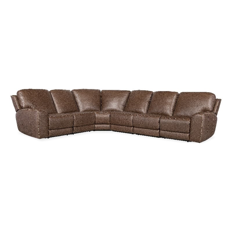 Hooker Furniture Torres 6-Piece Leather Sectional w/ Power Headrests in Brown