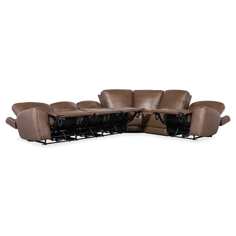 Hooker Furniture Torres 6-Piece Transitional Leather Sectional in Brown