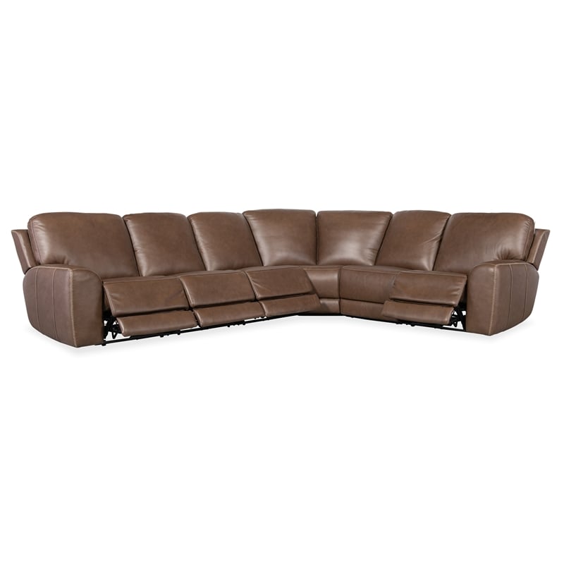 Hooker Furniture Torres 6-Piece Transitional Leather Sectional in Brown