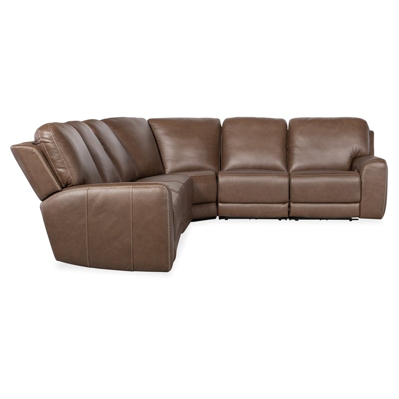 Hooker Furniture Torres 6-Piece Transitional Leather Sectional in Brown