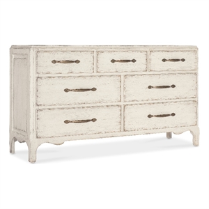hooker furniture americana 7-drawers dresser in white distressed wood