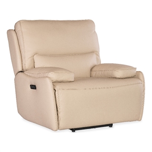 kramer zero gravity power leather recliner w/ power headrest in beige by hooker
