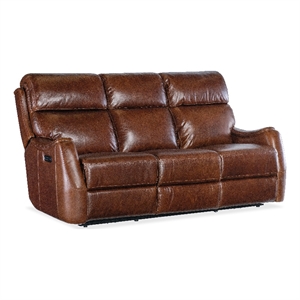 Harlan Zero Gravity Leather Power Sofa in Brown by Hooker Furniture