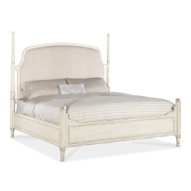 Hooker Furniture Americana King Fabric Upholstered Poster Bed in Beige
