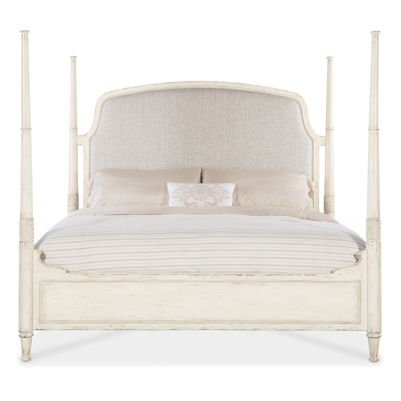 Hooker Furniture Americana King Fabric Upholstered Poster Bed in Beige