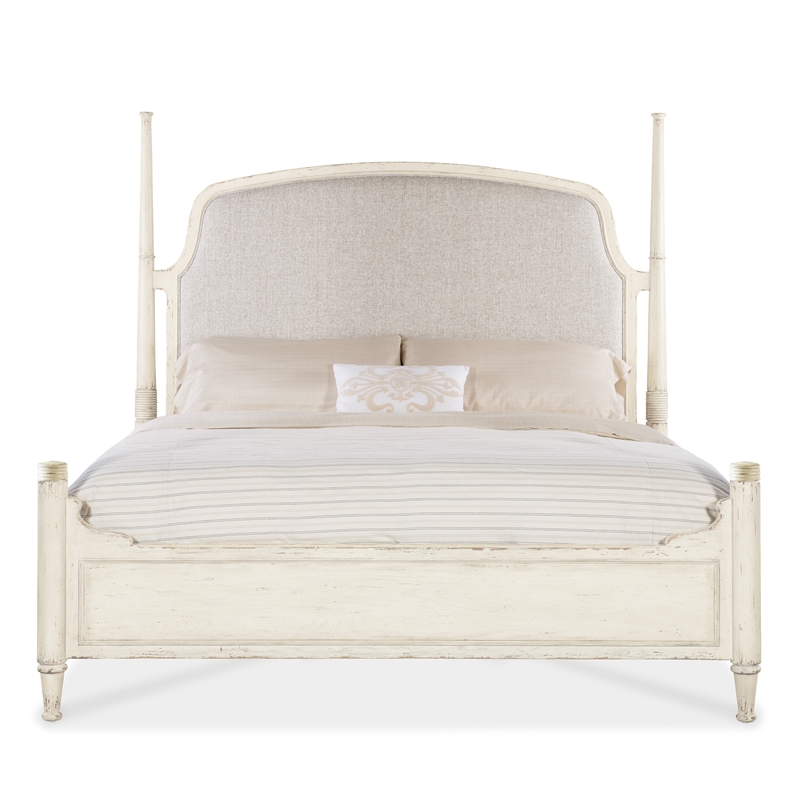 Hooker Furniture Americana King Fabric Upholstered Poster Bed in Beige