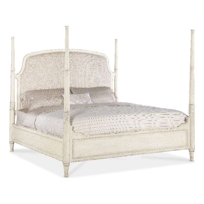 Hooker Furniture Americana King Fabric Upholstered Poster Bed in Beige