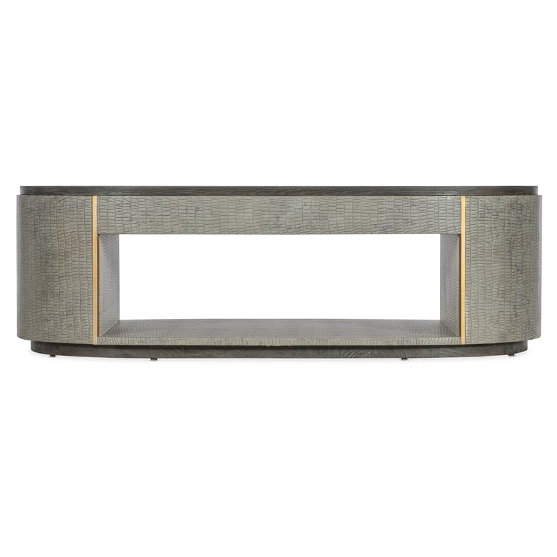 Melange Dylian Leather Wrapped Coffee Table in Gray by Hooker Furniture